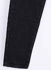 Black Casual Wash High Waist Loose Straight Jeans With Pockets