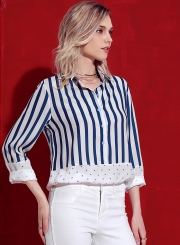 White Striped Long Sleeve Turn-Down Collar Button Down Shirt
