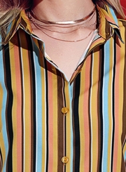 Yellow Striped Long Sleeve Turn-Down Collar Loose Button Down Shirt