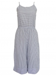 White Striped Spaghetti Strap Round Neck Backless Wide Leg Jumpsuit