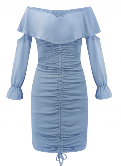light blue off the shoulder ruffle dress