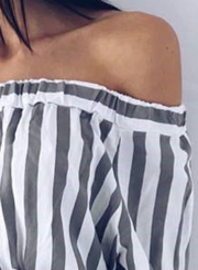 Grey Summer Striped Off Shoulder Half Sleeve Mini Dress