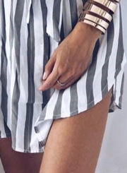 Grey Summer Striped Off Shoulder Half Sleeve Mini Dress