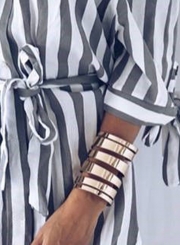 Grey Summer Striped Off Shoulder Half Sleeve Mini Dress