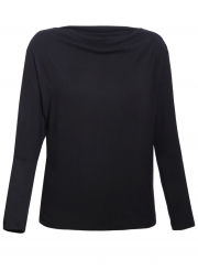Black Casual Slash Neck Long Sleeve Loose Pullover Sweatshirt