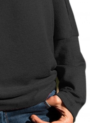 Black Casual Slash Neck Long Sleeve Loose Pullover Sweatshirt