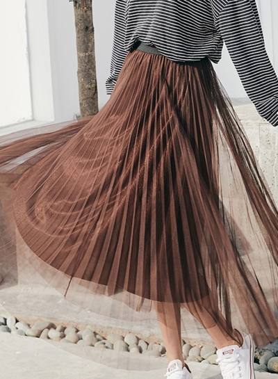 Mesh Tulle Pleated Skirt