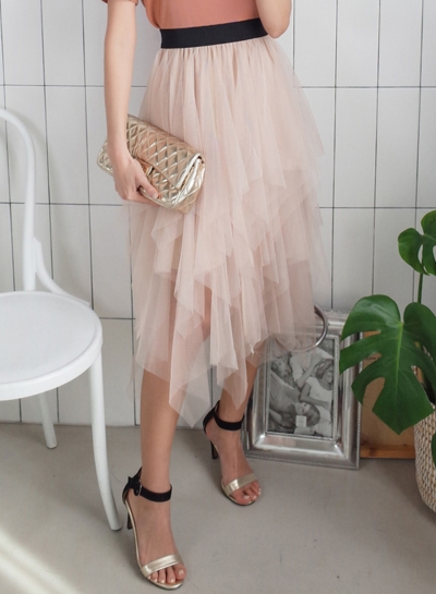 Irregular Layered Mesh Tulle  A-Line Skirt YOUYOUFASHIONEC.com