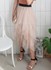 Irregular Layered Mesh Tulle  A-Line Skirt