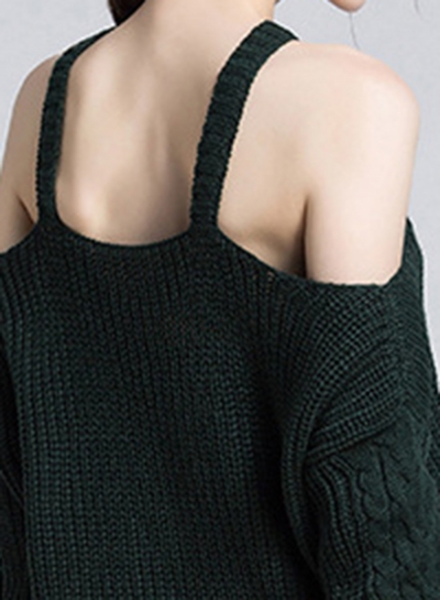 Deep Dreen Off Shoulder Round Neck Long Sleeve Loose Solid Color Sweater stylesimo.com