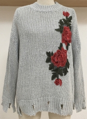 Hand Hook Embroidered Loose Pullover Sweater