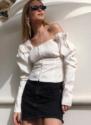 White vintage slanted shoulders irregular shirt