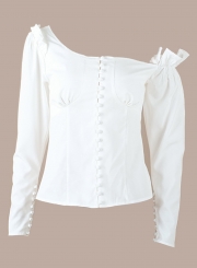 White vintage slanted shoulders irregular shirt