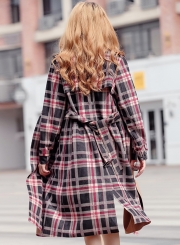 Outwear Classic Red Plaid Suede Trench Coats