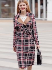 Outwear Classic Red Plaid Suede Trench Coats
