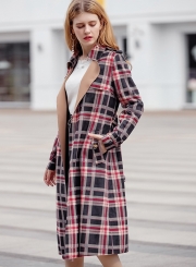 Outwear Classic Red Plaid Suede Trench Coats