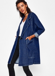 Deep Blue Long Denim Coat  Trench Coat Outwear