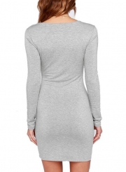 Casual Round Neck Long Sleeve Solid Color Bodycon Dress