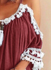 Casual Loose Short Sleeve Strappy Off The Shoulder Mini Dress With Tassel