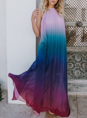 Sexy Chiffon Halter Top Sleeveless Backless Dye Loose Maxi Dress