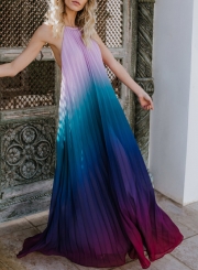 Sexy Chiffon Halter Top Sleeveless Backless Dye Loose Maxi Dress