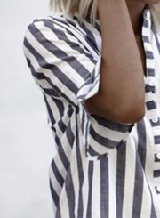 Loose Short Sleeve Striped Printed Shirt Dress