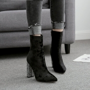 Velvet High Heel Ankle Boots