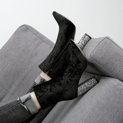 Velvet High Heel Ankle Boots stylesimo.com