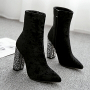 Velvet High Heel Ankle Boots