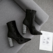 Velvet High Heel Ankle Boots