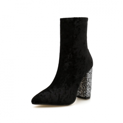Velvet High Heel Ankle Boots stylesimo.com