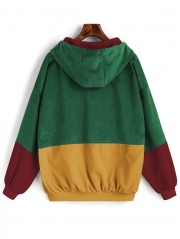 Hooded Color Block Corduroy Jacket