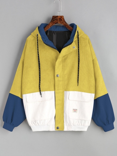 Hooded Color Block Corduroy Jacket YOUYOUFASHIONEC.com