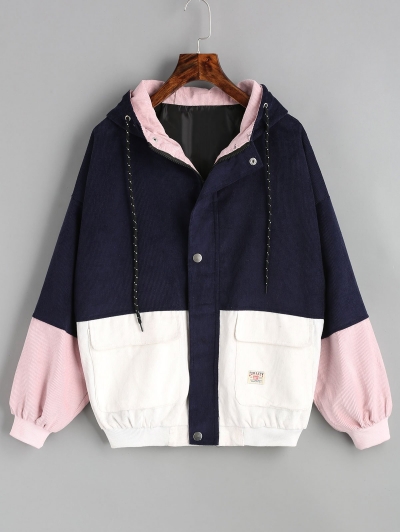 Hooded Color Block Corduroy Jacket LZDINTECOMMERCE.com