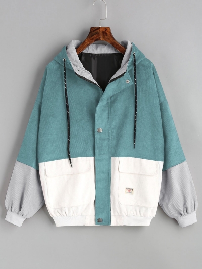 Hooded Color Block Corduroy Jacket YOUYOUFASHIONEC.com