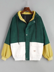 Hooded Color Block Corduroy Jacket