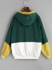 Hooded Color Block Corduroy Jacket