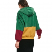 Hooded Color Block Corduroy Jacket