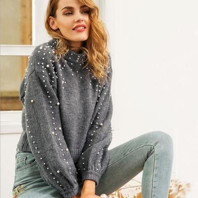 Round Neck Loose Hand Pearl Decorative Knitted Sweater stylesimo.com