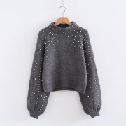 Round Neck Loose Hand Pearl Decorative Knitted Sweater