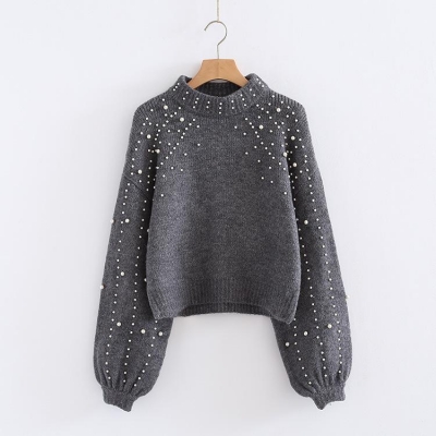 Round Neck Loose Hand Pearl Decorative Knitted Sweater stylesimo.com