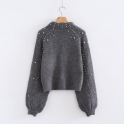 Round Neck Loose Hand Pearl Decorative Knitted Sweater