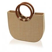 Handle Tote Shoulder Handbag with Wood Ring