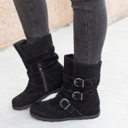 All Season Adjustable Buckle Low Heel Faux Suede Boots