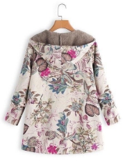 Vintage Leaves Floral Print Hoodie Long Sleeve Coat