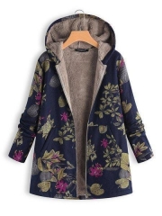 Vintage Leaves Floral Print Hoodie Long Sleeve Coat