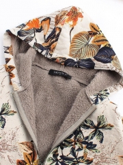 Vintage Leaves Floral Print Hoodie Long Sleeve Coat