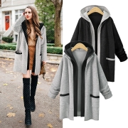 Hooded Coat Two False Pieces Knit Cardigan