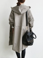Oversize Hooded Flap Pocket Plain Long-line Coat