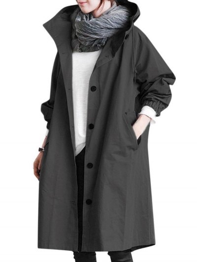 Oversize Hooded Flap Pocket Plain Long-line Coat YOUYOUFASHIONEC.com